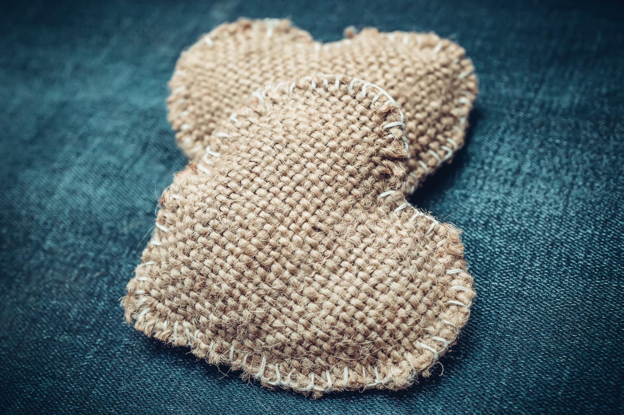Hand-stitched patch with uneven stitches